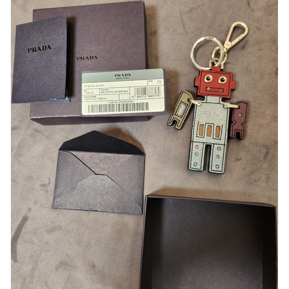 Authentic Prada Robot Saffiano Leather Metal Keychain Bag Charm 2AR240 w/ Box
